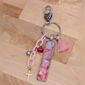 Pink and Silver Bag Charm/Keychain with Tassel and Charms